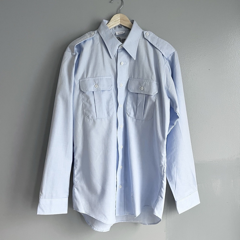 Defense Logistics Agency Blue‎ Dress Shirt Men's Long Sleeve Uniform 16 34/35